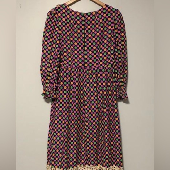 Vintage 1960s Cottagecore Dress. Handmade, lace trim, rainbow floral colour. US6 - Picture 2 of 8